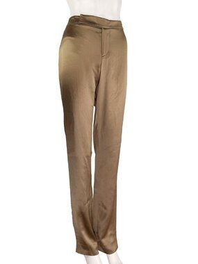 Polo Ralph Lauren BLACK LABEL Gold Silk Pants Women's - Straight-Leg Mid-Rise